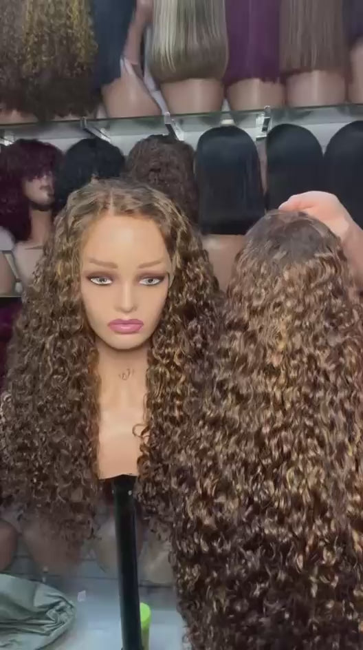 24 inches water highlights glueless wig 300% density